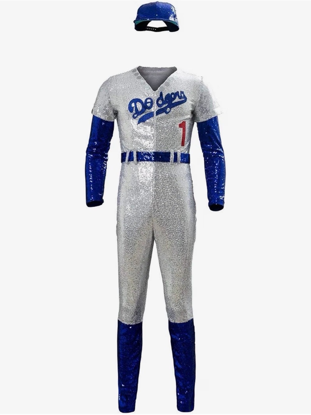Elton John Dodgers-Inspired Blue and Silver Sequin Baseball Costume. Size Medium